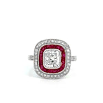 Load image into Gallery viewer, Platinum Art Deco Diamond and Ruby Double Halo Ring