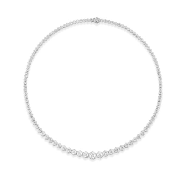 18K White Gold Graduated Hexagon Tennis Necklace
