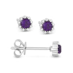 Load image into Gallery viewer, 14K White Gold Amethyst and Diamond Halo Earrings