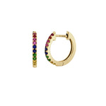 Load image into Gallery viewer, 14K Yellow Gold Rainbow Sapphire Huggies
