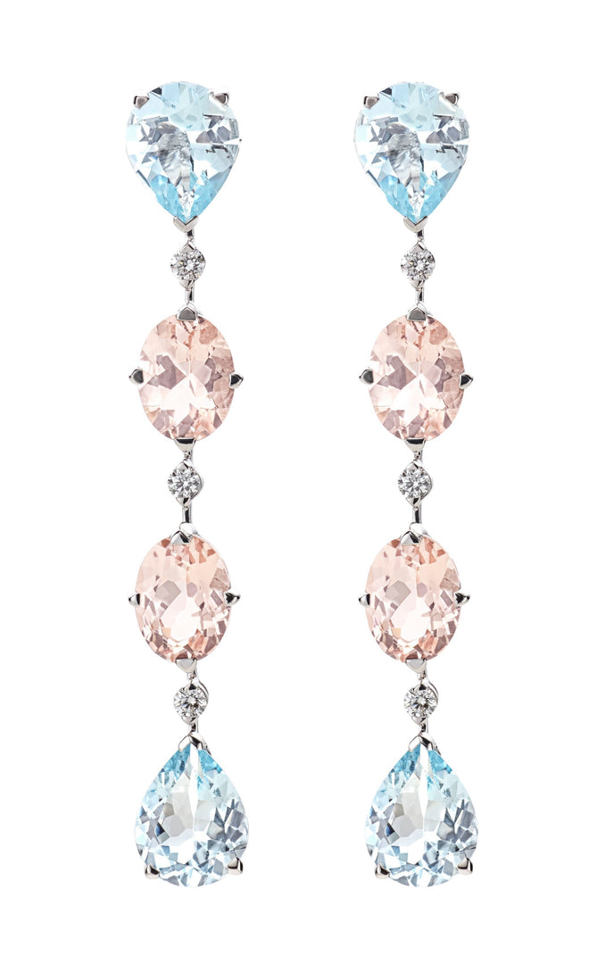CASATO Naturelle Aquamarine and Pink Morganite Long Earrings