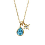Load image into Gallery viewer, 14K Yellow Gold Blue Topaz and Diamond Teardrop Pendant Necklace