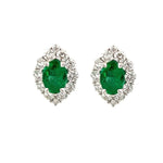 Load image into Gallery viewer, 18K White Gold Oval Emerald Diamond Halo Stud Earrings