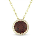 Load image into Gallery viewer, 14K Yellow Gold Garnet and Diamond Halo Necklace