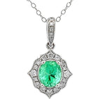 Load image into Gallery viewer, 14K White Gold Vintage Inspired Emerald and Diamonds Pendant