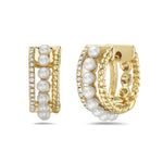 Load image into Gallery viewer, 14K Yellow Gold Pearl and Diamond Huggies