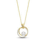 Load image into Gallery viewer, MASTOLONI 18K Yellow Gold Double Loop Freshwater Pearl and Diamond Pendant Necklace
