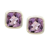 Load image into Gallery viewer, 14K White Gold Bezel Amethyst Earrings