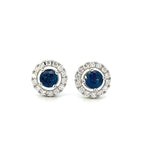 Load image into Gallery viewer, 14K White Gold Sapphire and Diamond Halo Stud Earrings