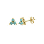 Load image into Gallery viewer, 14K Yellow Gold Turquoise 3 Stone Stud Earrings