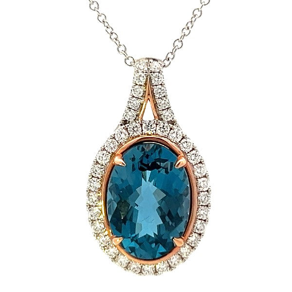 14K White Gold London Blue Topaz and Diamond Pendant