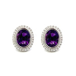 Load image into Gallery viewer, 14K White Gold Oval Amethyst and Diamond Halo Stud Earrings