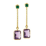 Load image into Gallery viewer, 18K Yellow Gold Emerald & Amethyst Chain Drop Earrings