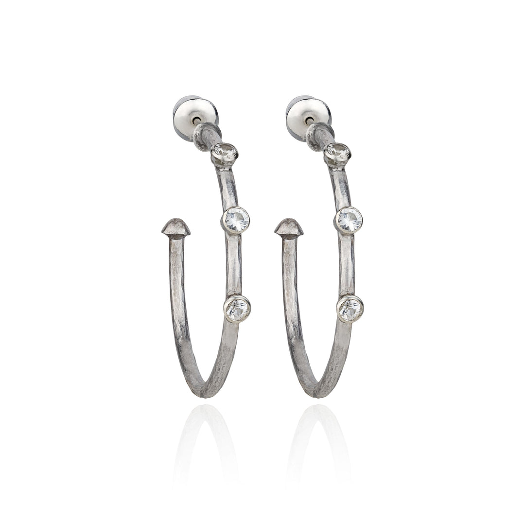 Silver White Sapphire Hoop Earrings
