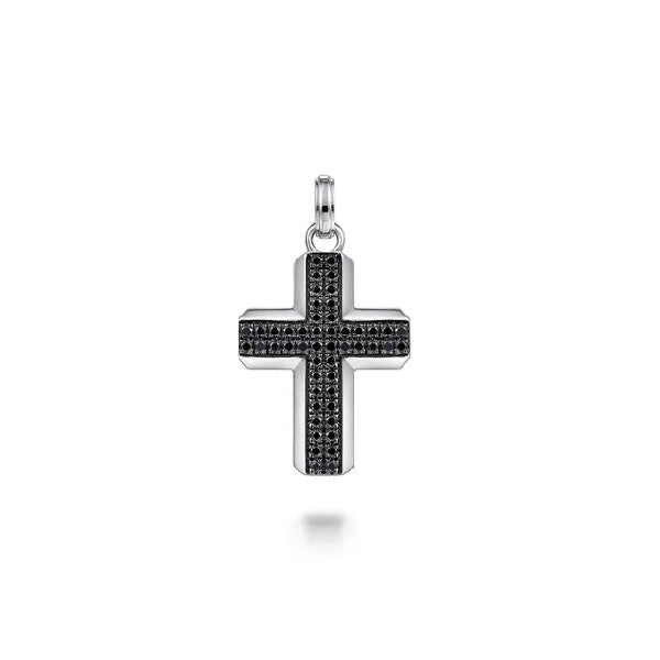 Men's Sterling Silver Black Spinel Cross Pendant