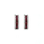 Load image into Gallery viewer, 14K White Gold Ruby and Diamond Hoop Earrings