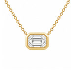 Load image into Gallery viewer, 18K Yellow Gold East-West Bezel-Set Emerald Cut Diamond Necklace