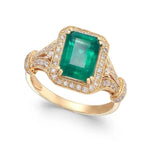 Load image into Gallery viewer, ESTATE 14K Yellow Gold Art Deco Emerald and Diamond Ring