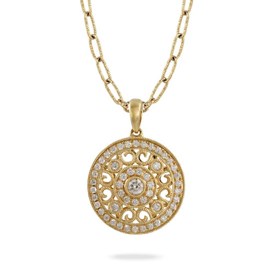 18K Yellow Gold Diamond Medallion Pendant