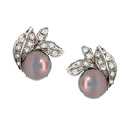 Load image into Gallery viewer, 18K White Gold Tahitian Pearl and Diamond Earrings