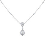 Load image into Gallery viewer, 18K White Gold Double Drop Halo Necklace with Pear and Emerald Cut Diamonds
