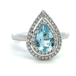 Load image into Gallery viewer, 14K White Gold Aquamarine Double Diamond Halo Fashion Ring