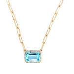 Load image into Gallery viewer, 18K Yellow Gold Blue Topaz and Diamond Halo Necklace