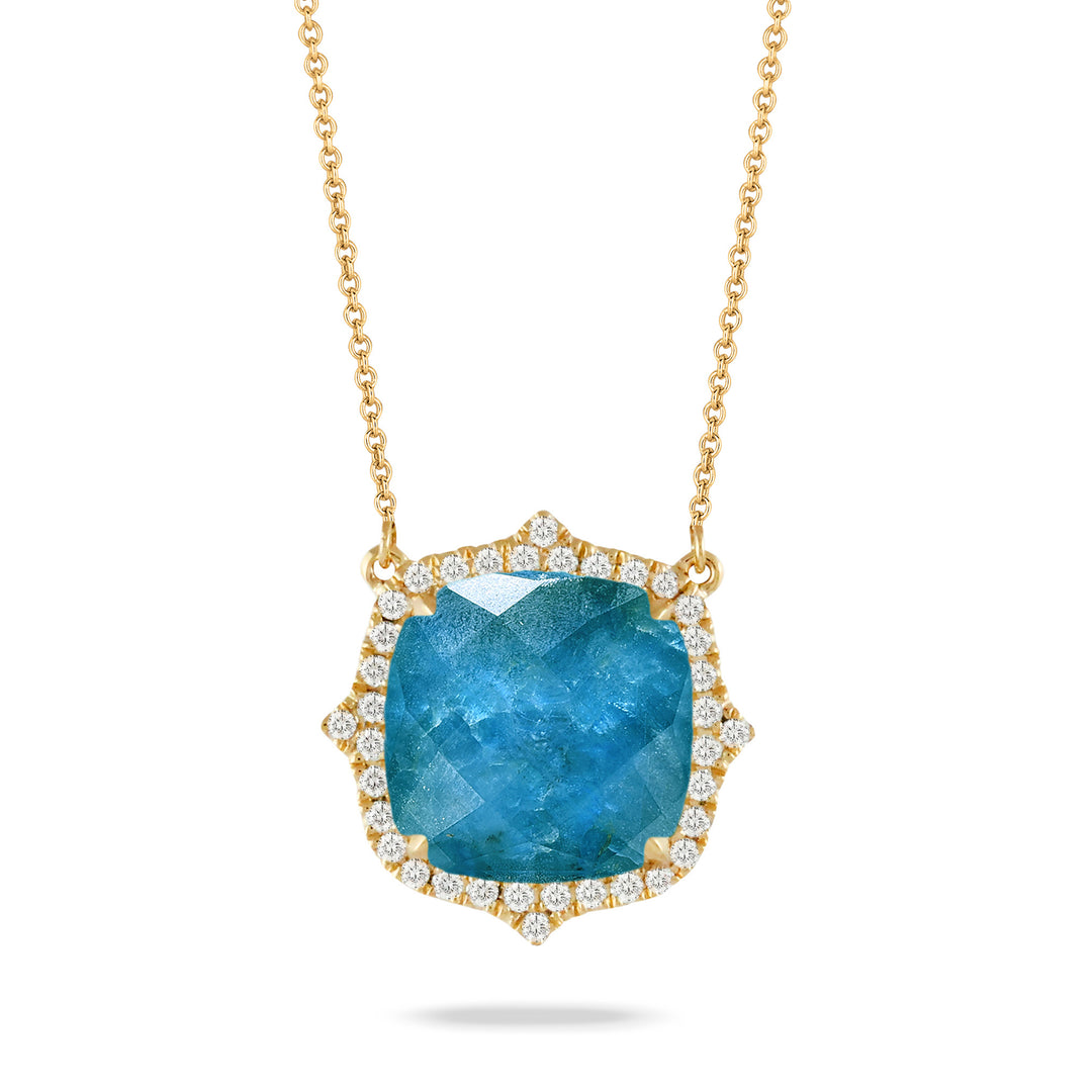 18K Yellow Gold Quartz Over Apatite and Diamond Necklace