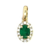 14K Yellow Gold Emerald and Diamond Halo Pendant