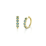 Load image into Gallery viewer, SLOANE STREET 18K Yellow Gold Swiss Blue Topaz Bezel Set Bubble Huggie Earrings