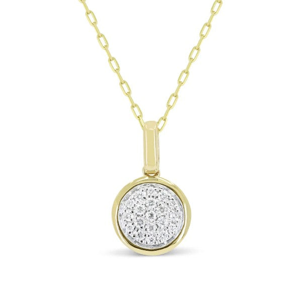 14K Yellow Gold Round Framed Pave Diamond Necklace