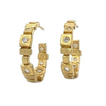 Load image into Gallery viewer, TODD REED 18K Yellow Gold Square and Rectangle Small Hoop Earrings With Inside/Outside Diamonds