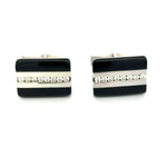 Load image into Gallery viewer, 14K White Gold Black Onyx and Diamond Cuff Links