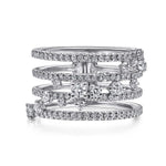 Load image into Gallery viewer, 14K White Gold Five Row Pave Ring with Cluster Diamond Accent
