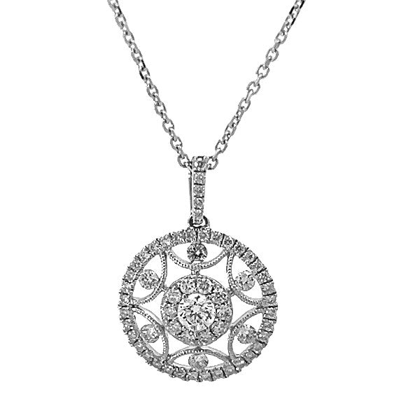 14K White Gold Diamond Open Scoll Necklace