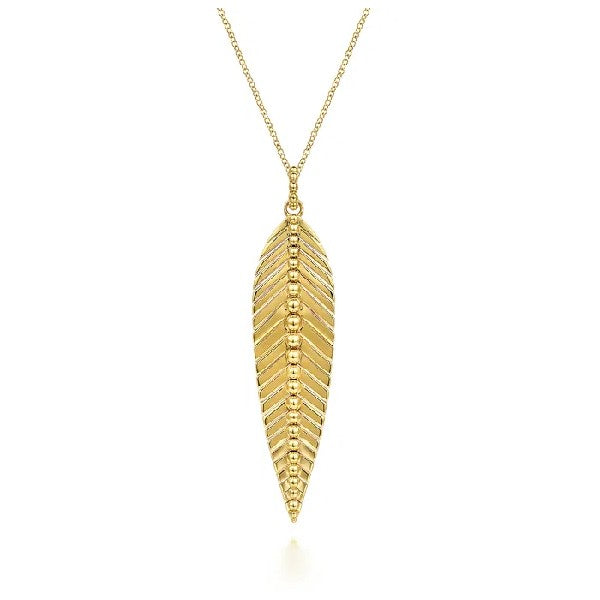 14K Yellow Gold Leaf Pendant Necklace