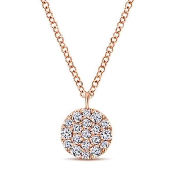 14K Rose Gold Round Diamond Disc Necklace