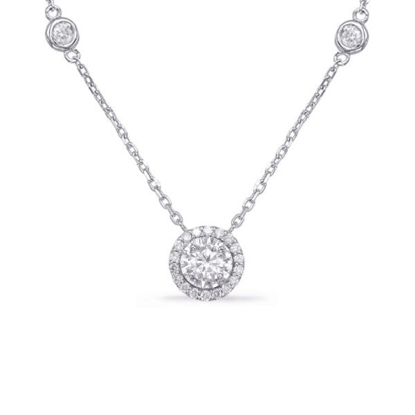 18K White Gold Diamond Halo Necklace