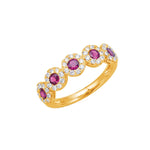Load image into Gallery viewer, 14K Yellow Gold 5-Stone Ruby and Diamond Halo Ring