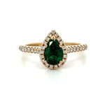 Load image into Gallery viewer, 14K Yellow Gold Pear Emerald and Diamond Halo Ring