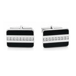 Load image into Gallery viewer, 14K White Gold Black Onyx and Diamond Cuff Links
