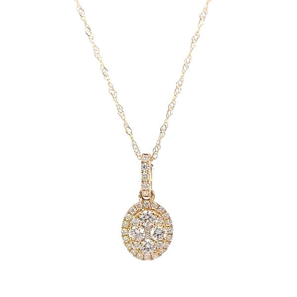 14K Yellow Gold Diamond Cluster Necklace