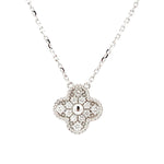 Load image into Gallery viewer, 14K White Gold Diamond Clover Necklace