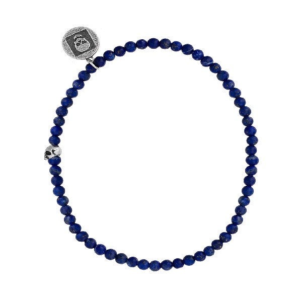 JOHN VARVATOS Skull Sterling Silver Beaded Single-Strand Bracelet, 3mm Lapis Beads