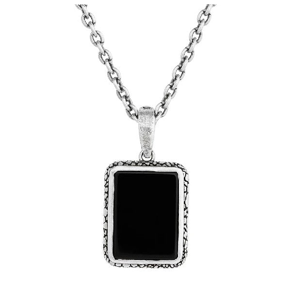 JOHN VARVATOS Snakeskin Sterling Silver Rectangle Onyx Pendant Necklace