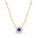 Load image into Gallery viewer, 14K Yellow Gold Sapphire and Diamond Halo Necklace