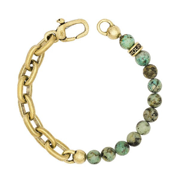 JOHN VARVATOS Artisan Brass Turquoise Link Single-Strand Bracelet, Half Beaded/Half Chain