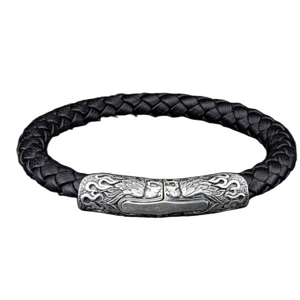WILLIAM HENRY Ramble On Sterling Silver Black Leather Bracelet  - Large
