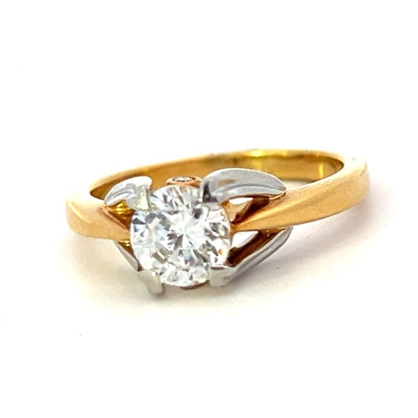 Platinum and 18K Yellow Gold Solitaire Diamond Engagement Ring