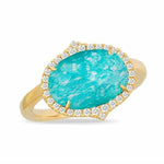 Load image into Gallery viewer, 18K Yellow Gold and Diamond Clear Quartz over Amazonite Ring